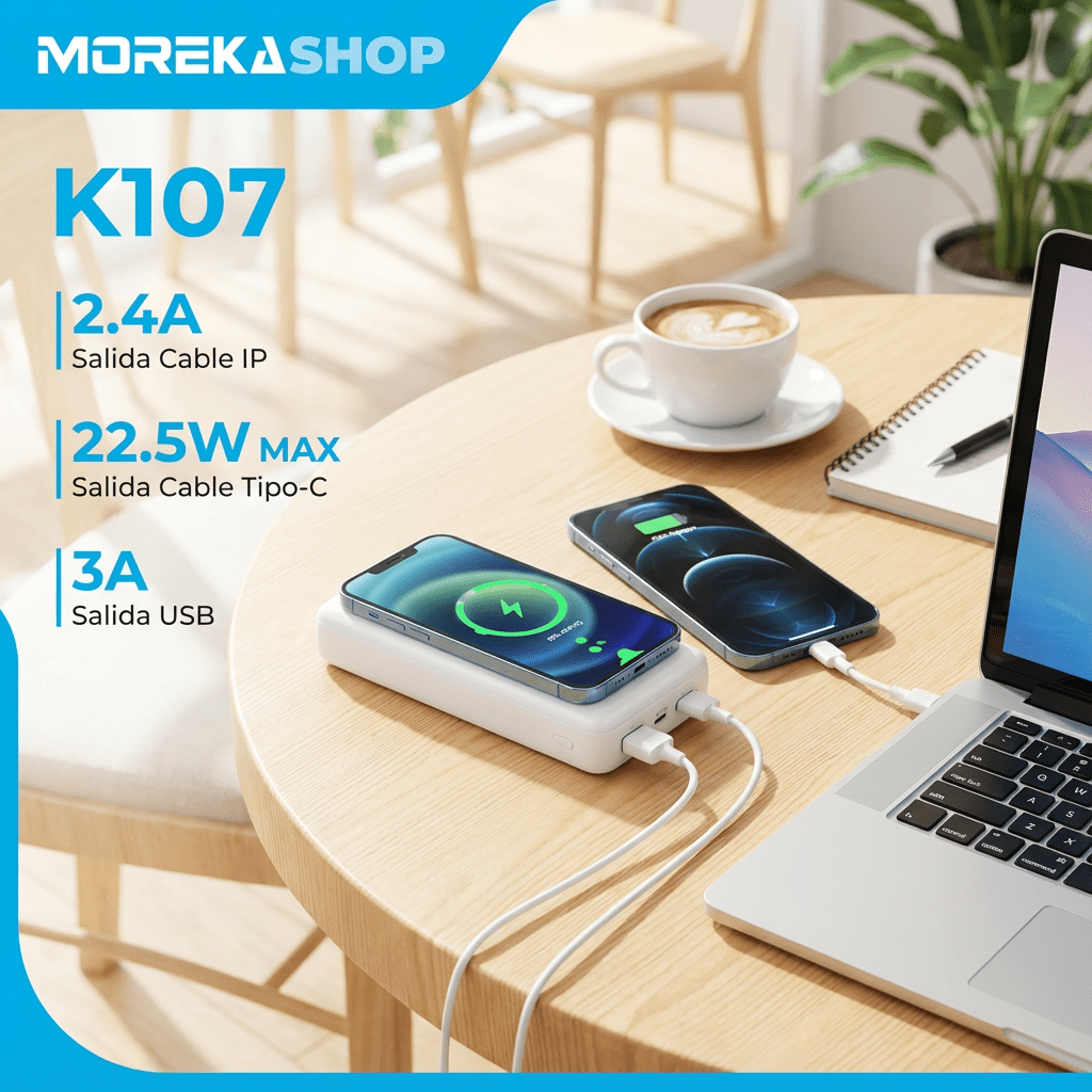 Power Bank Moreka K107 20000mAh 22.5W Magsafe  15w Cables C Lightning6