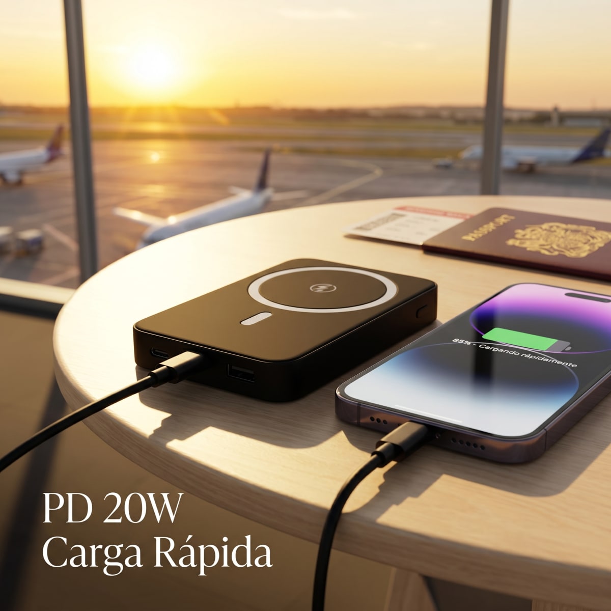 Power Bank Moreka K108 Magnético 5000mAh con Carga Rápida PD 20W e Inalámbrica 15W Cargador Portátil Compatible con MagSafe Mini Batería Externa para Viaje en Avión5