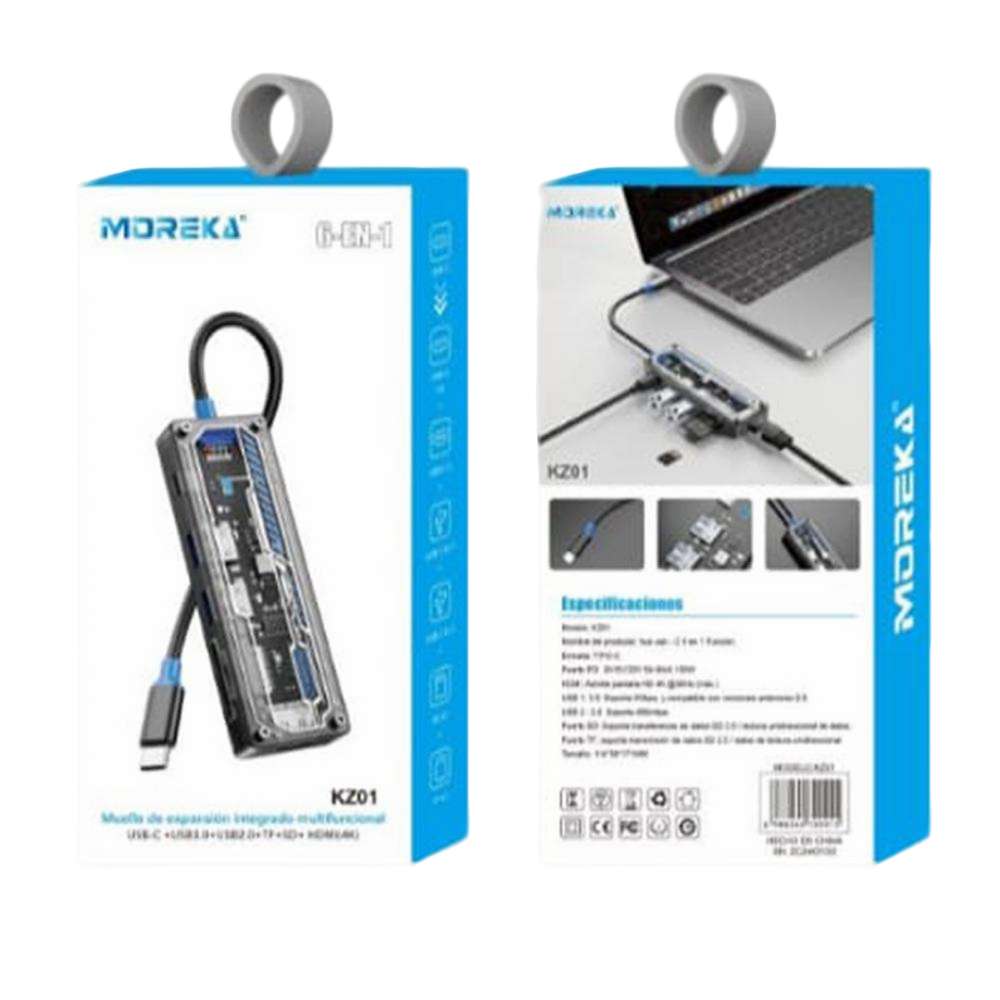 Adaptador USB Moreka KXZ01 HUB Multipuertos tipo C 6 en 16