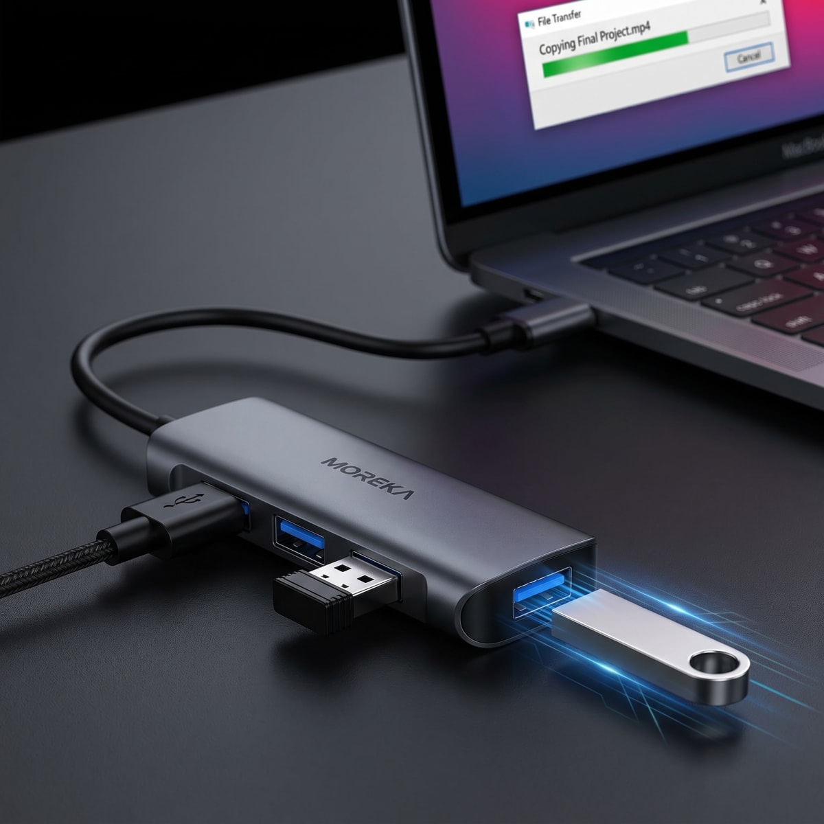 Hub USB 3.0 Moreka KZ02 4 en 1 Alta Velocidad Plug & Play5
