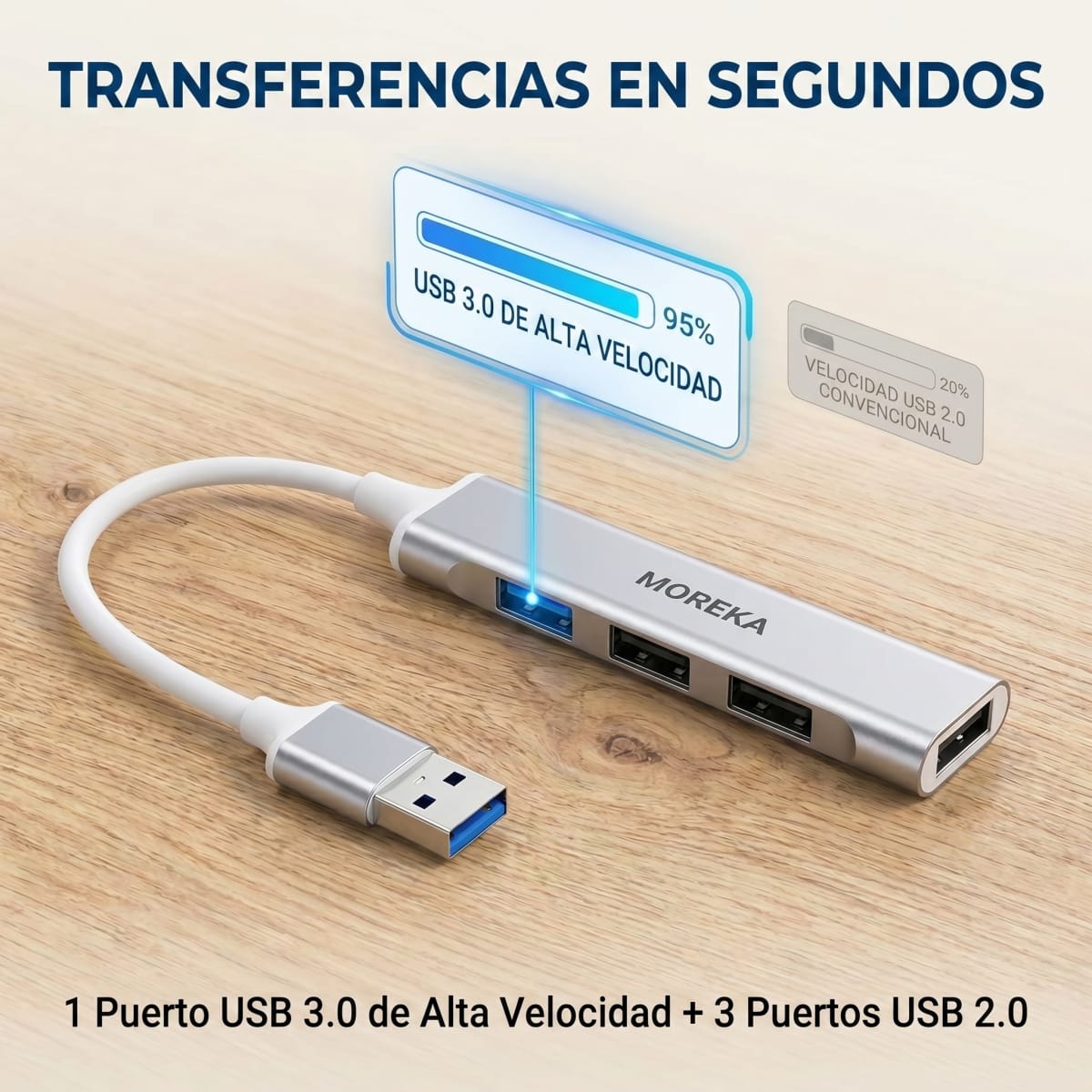 Hub USB 3.0 Moreka KZ02 4 en 1 Alta Velocidad Plug & Play3
