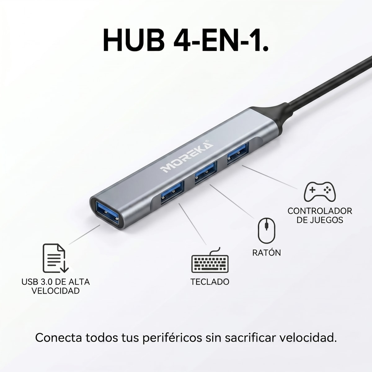 Hub USB 3.0 Moreka KZ02 4 en 1 Alta Velocidad Plug & Play2