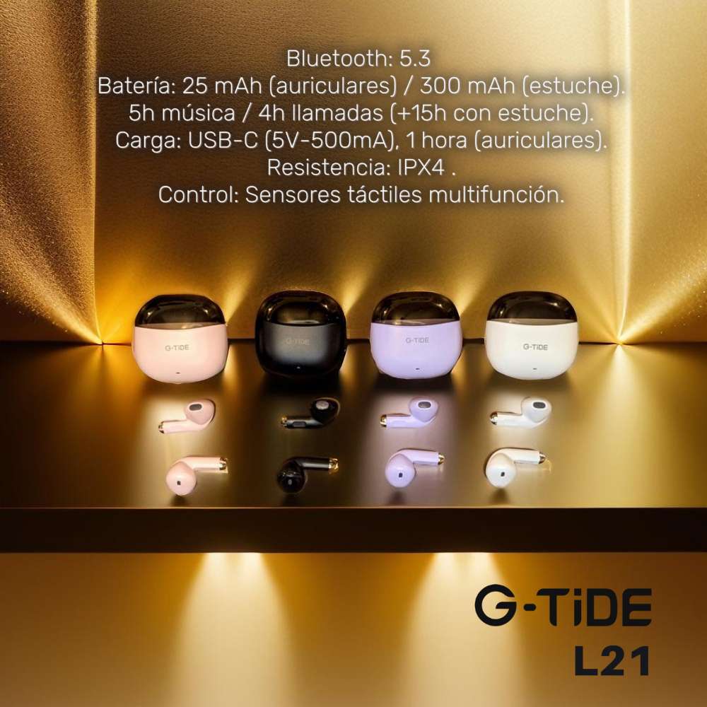 Audífonos Bluetooth Cancelación de Ruido Sport 25mAh + estuche 300mAh IPX4 G-TIDE L214