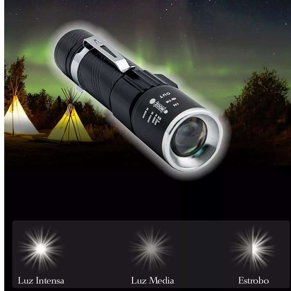 Lampara Táctica Recargable Usb Led 800l Clip Moreka M-616T10