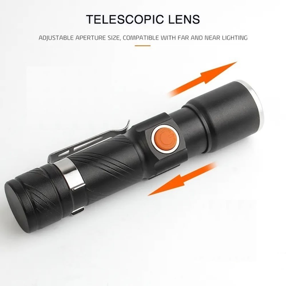 Lampara Táctica Recargable Usb Led 800l Clip Moreka M-616T9