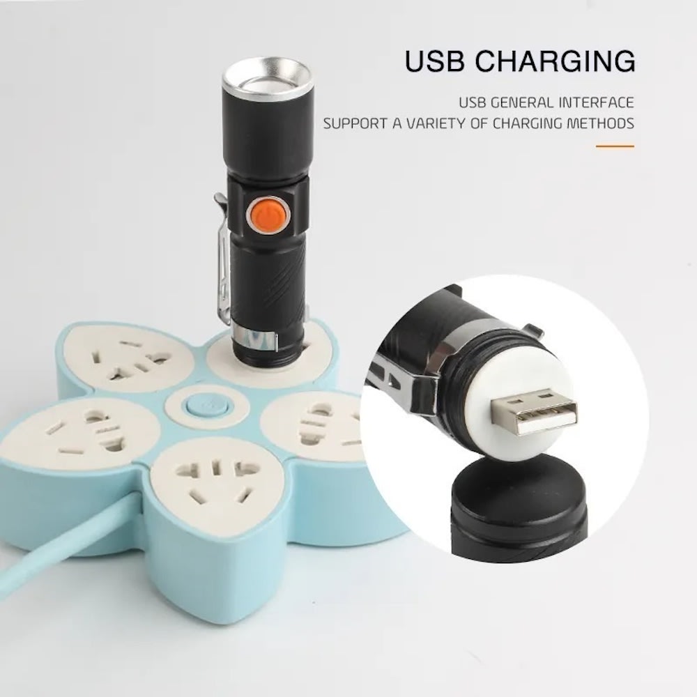 Lampara Táctica Recargable Usb Led 800l Clip Moreka M-616T8