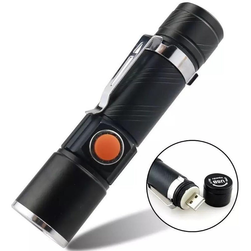 Lampara Táctica Recargable Usb Led 800l Clip Moreka M-616T7