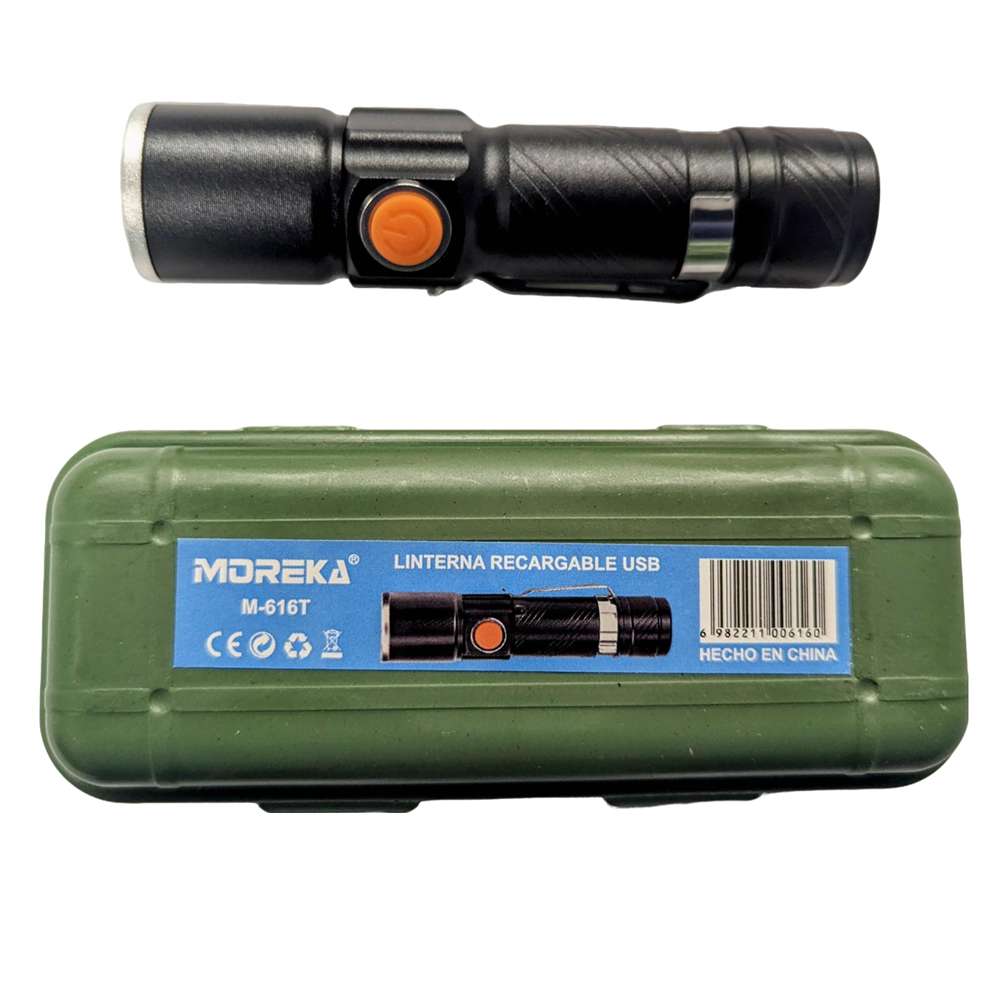 Lampara Táctica Recargable Usb Led 800l Clip Moreka M-616T5