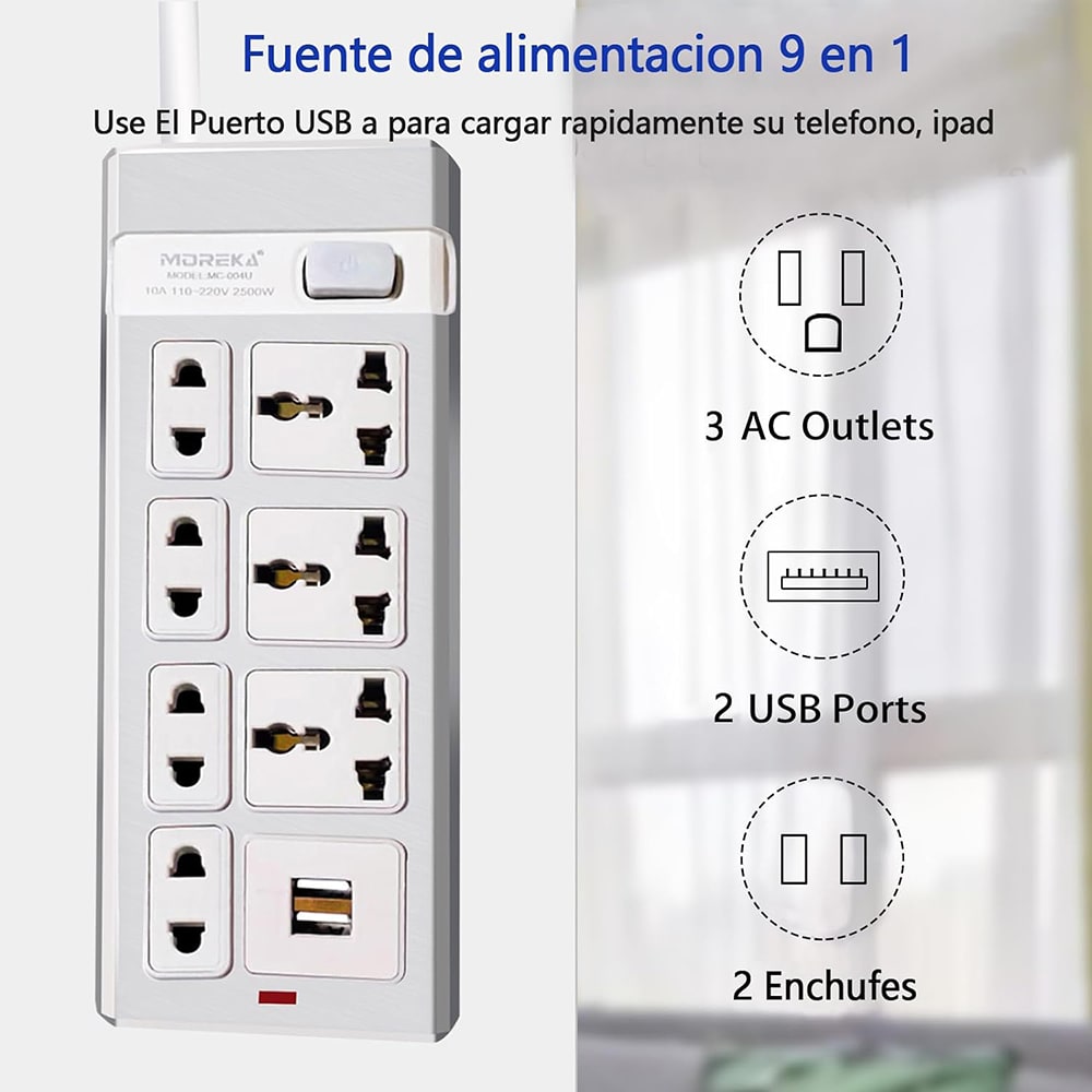 Multicontacto 7 Conexiones 2 Puertos Usb MC-004U3