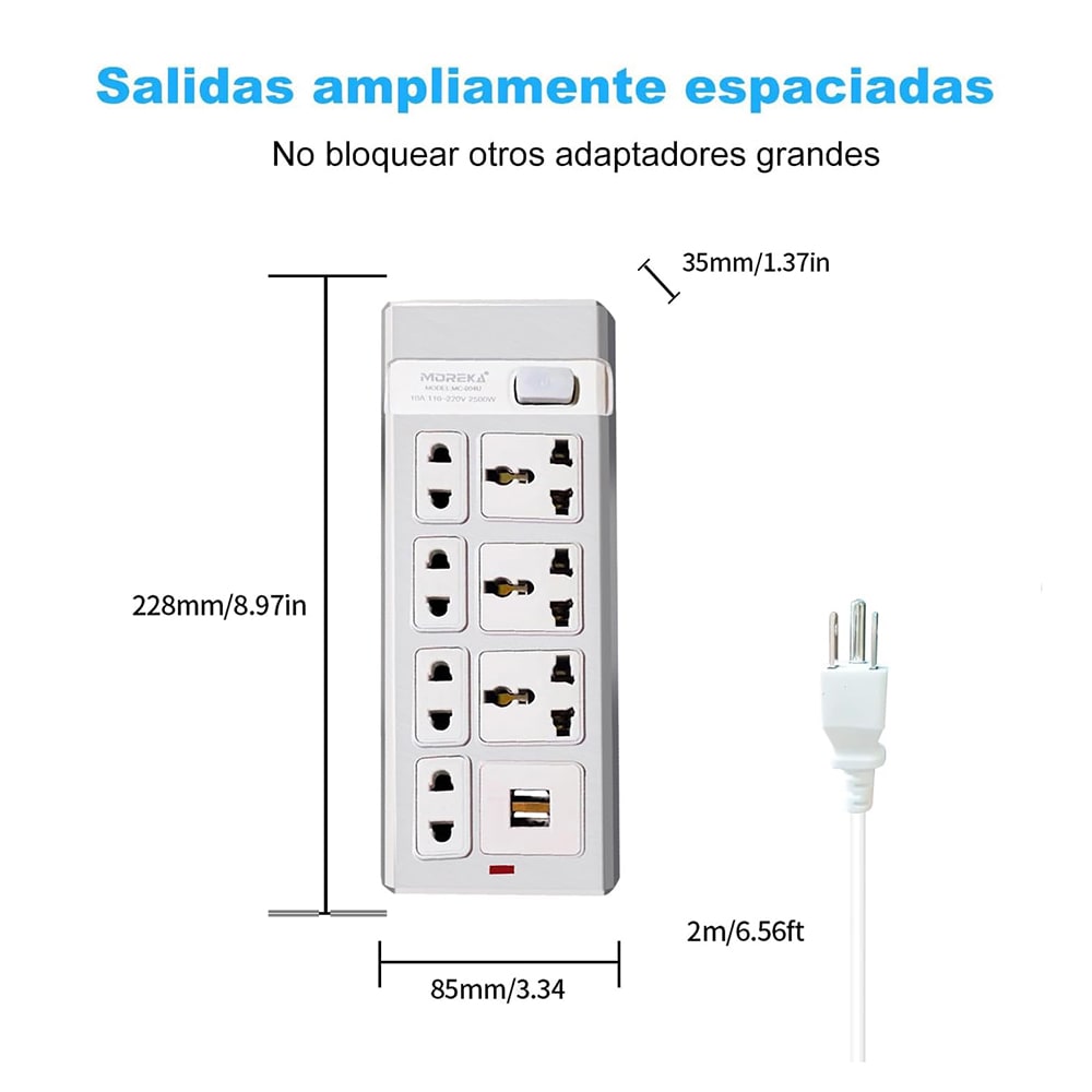 Multicontacto 7 Conexiones 2 Puertos Usb MC-004U2