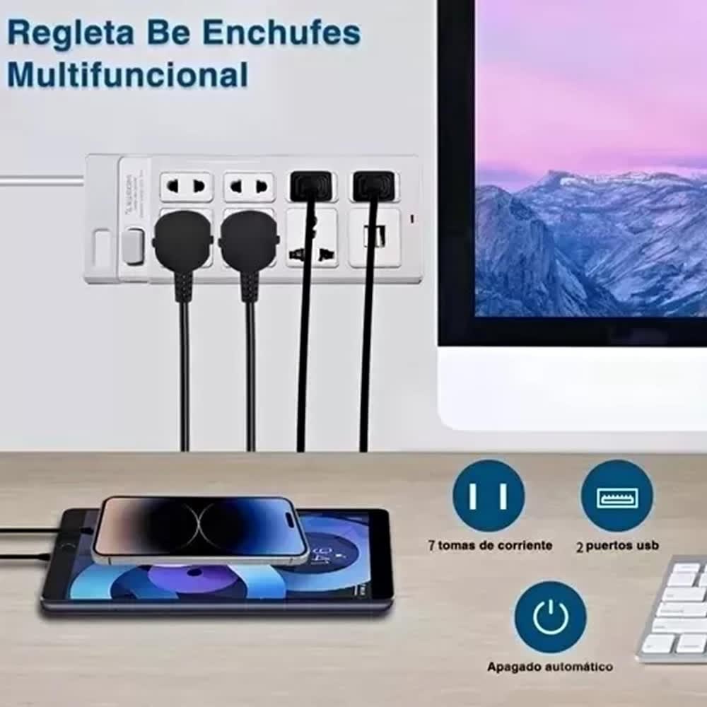 Multicontacto 7 Conexiones 2 Puertos Usb MC-004U6