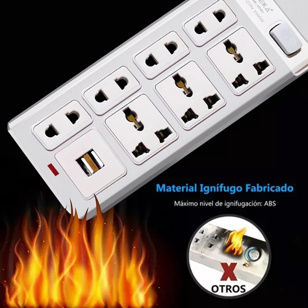 Multicontacto 7 Conexiones 2 Puertos Usb MC-004U5