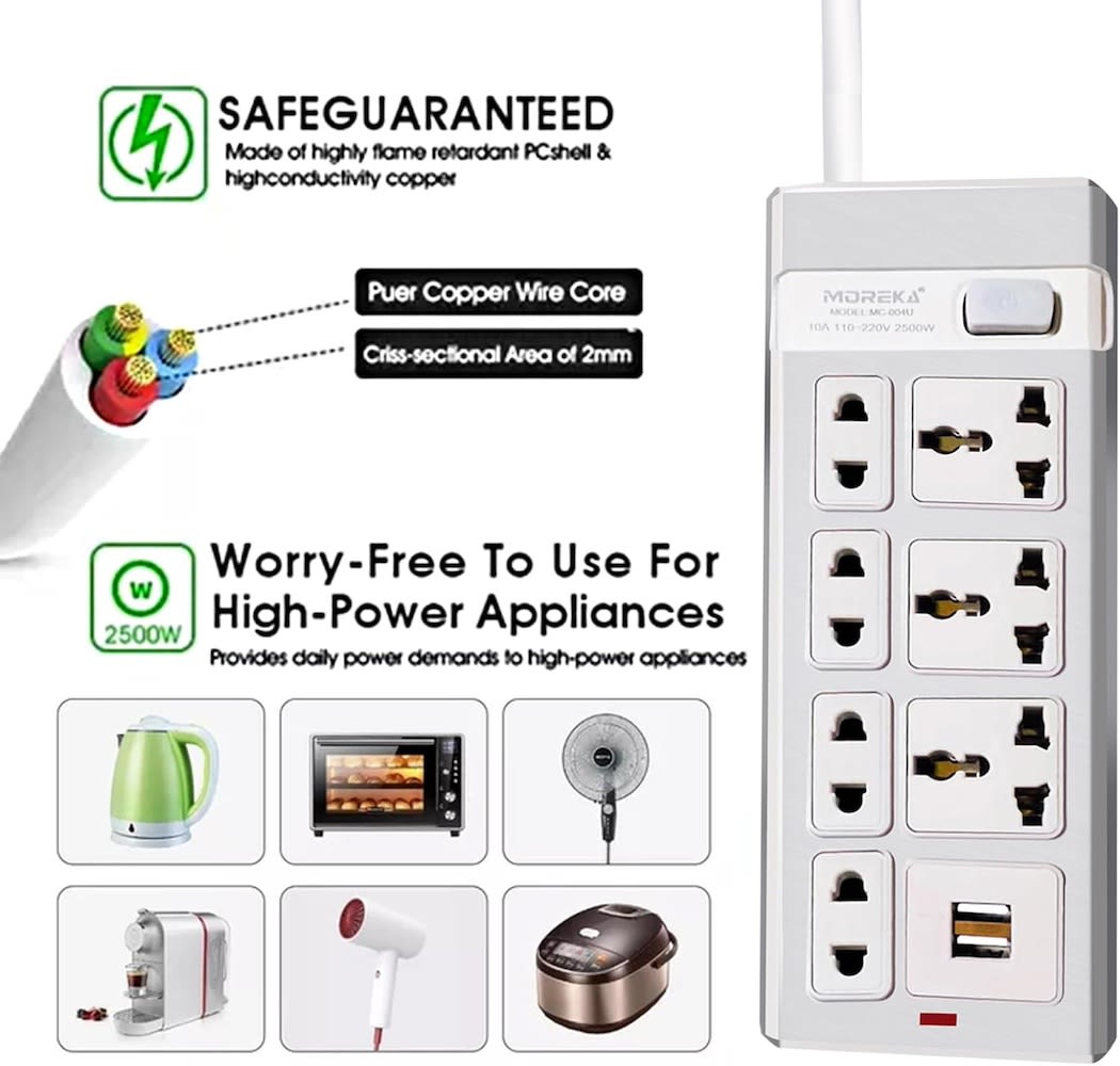 Multicontacto 7 Conexiones 2 Puertos Usb MC-004U8