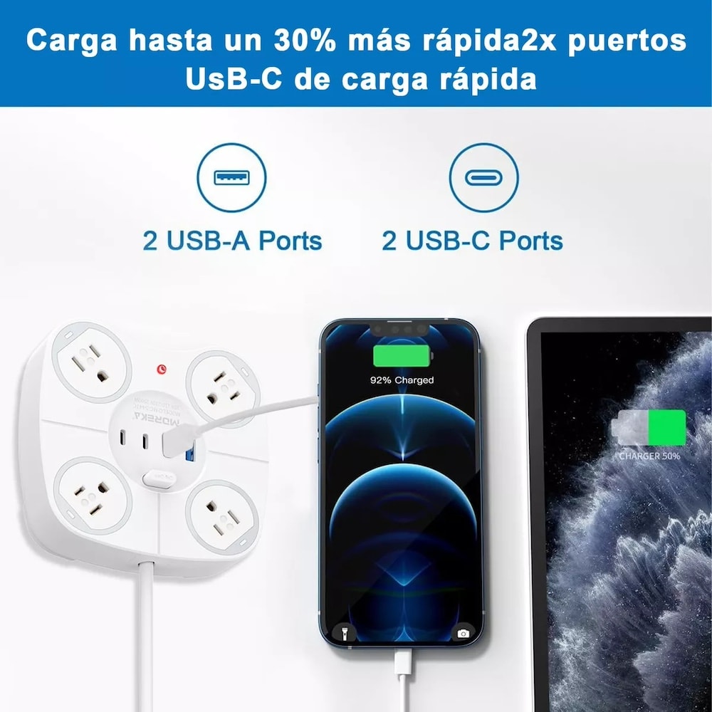 Multicontacto Circular 4 Salidas 2 Usb 2 Tipo C MC-5447C6
