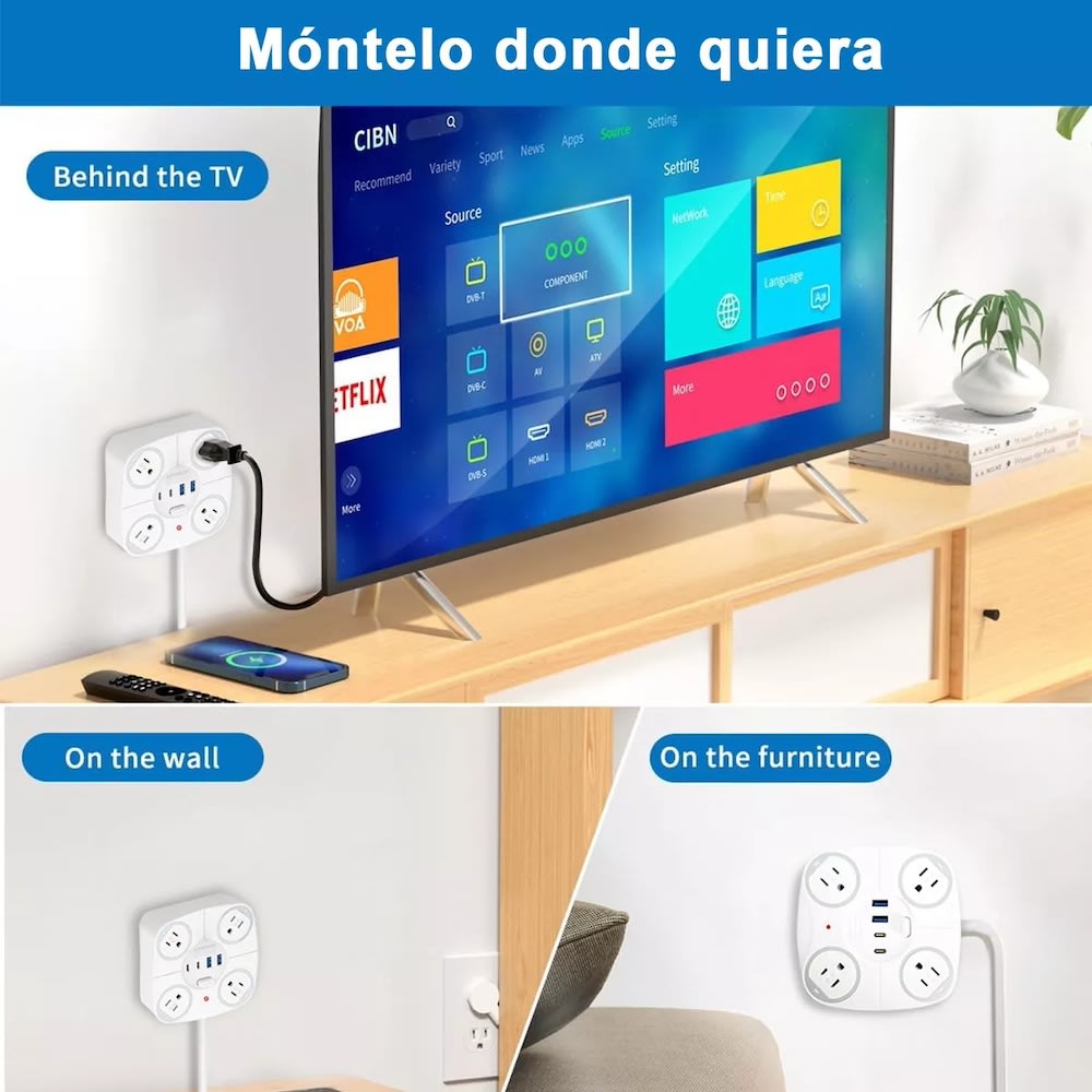 Multicontacto Circular 4 salidas 2 Usb Tipo C cable largo5