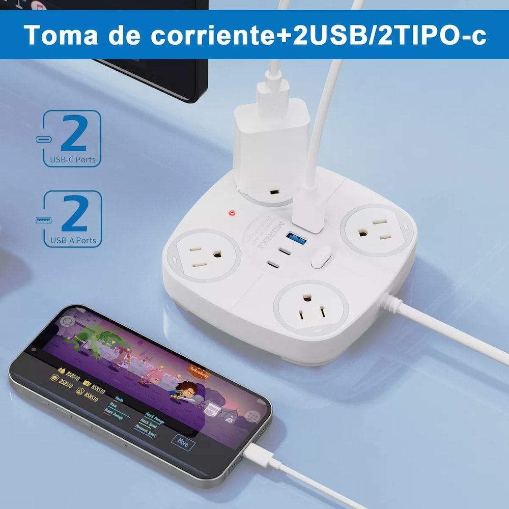 Multicontacto Circular 4 salidas 2 Usb Tipo C cable largo4