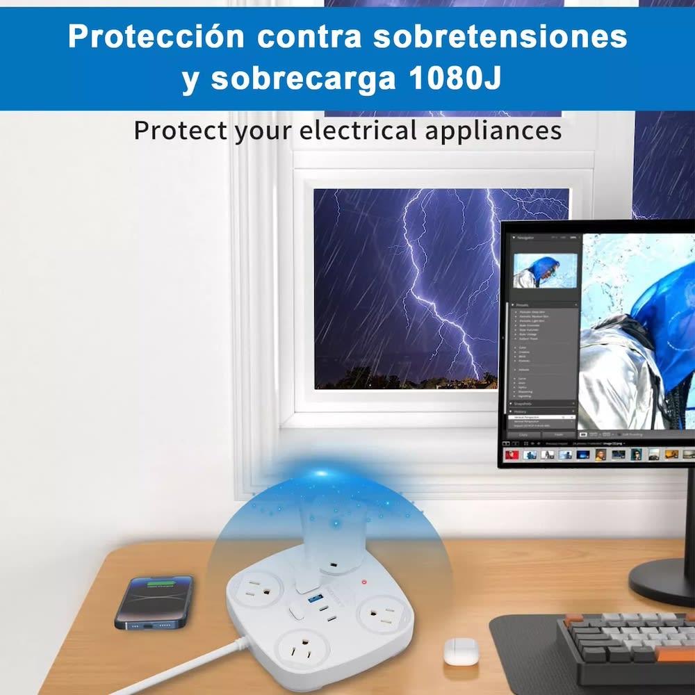 Multicontacto Circular 4 salidas 2 Usb Tipo C cable largo3