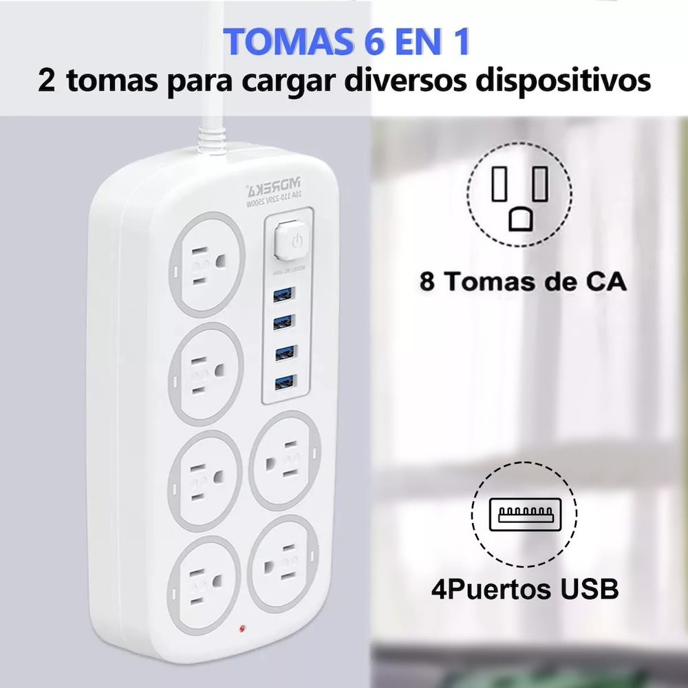 Multicontacto 6 Tomas 4 USB MC-J06U Protector Sobrevoltaje2