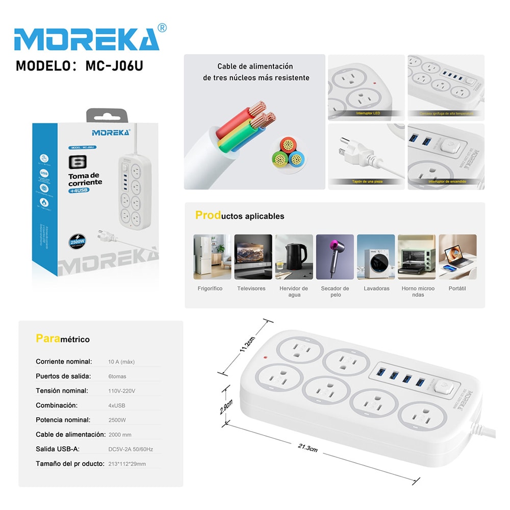 Multicontacto 6 Tomas 4 USB MC-J06U Protector Sobrevoltaje4