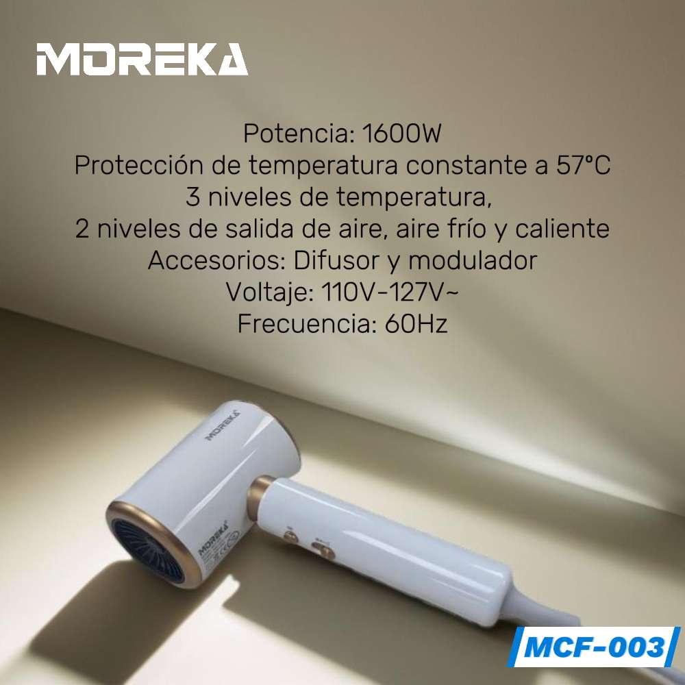 Secador de pelo 1600w, secado rápido, iones negativos, aire frío y caliente MCF-0032