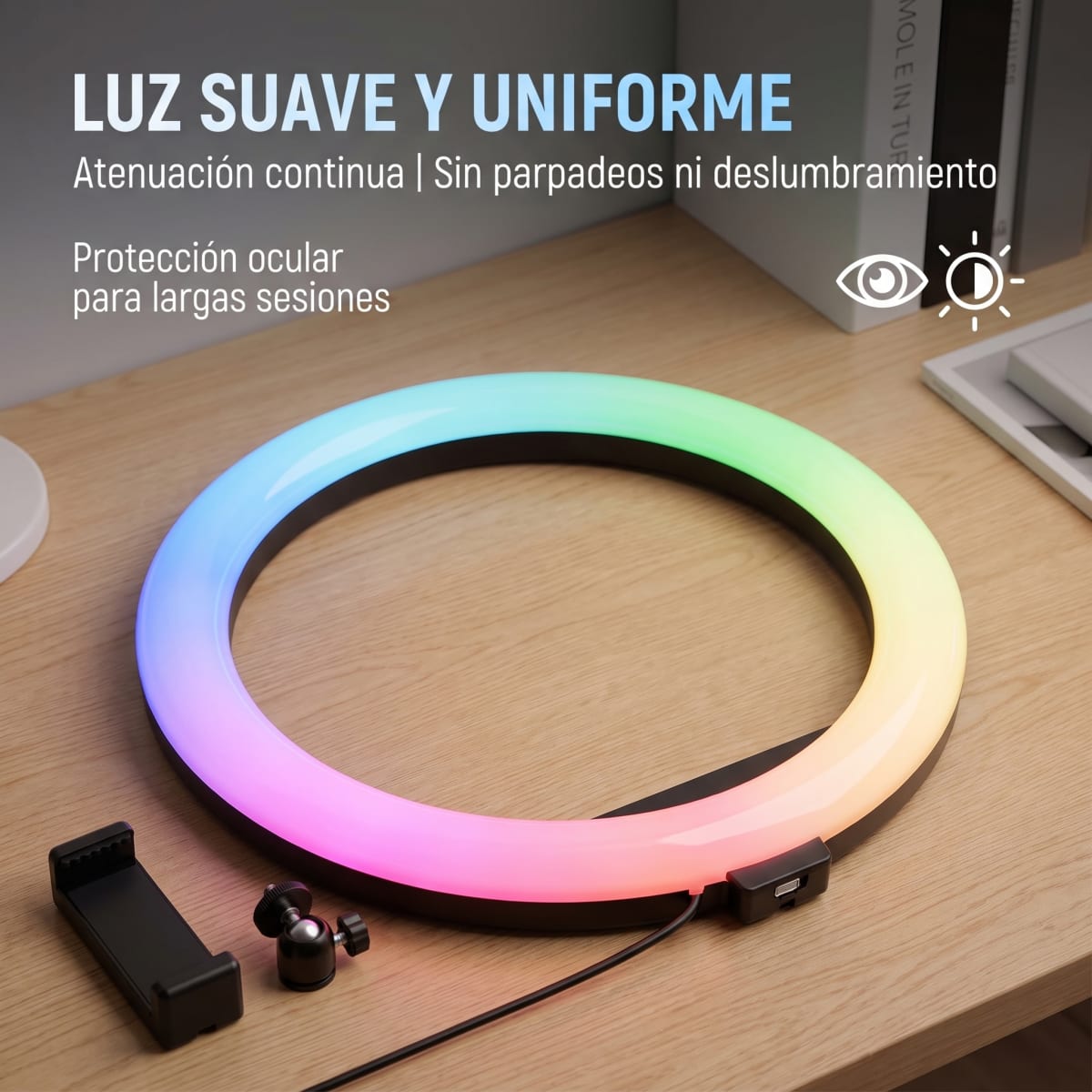 Aro de Luz MJ-36 LED RGB Ajustable 360° para Streaming5