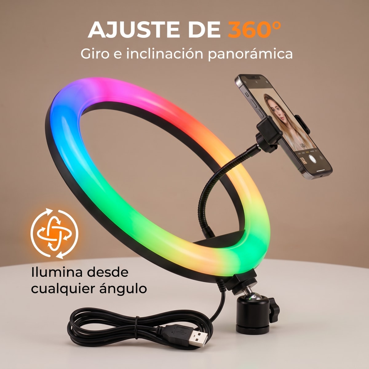 Aro de Luz MJ-36 LED RGB Ajustable 360° para Streaming6