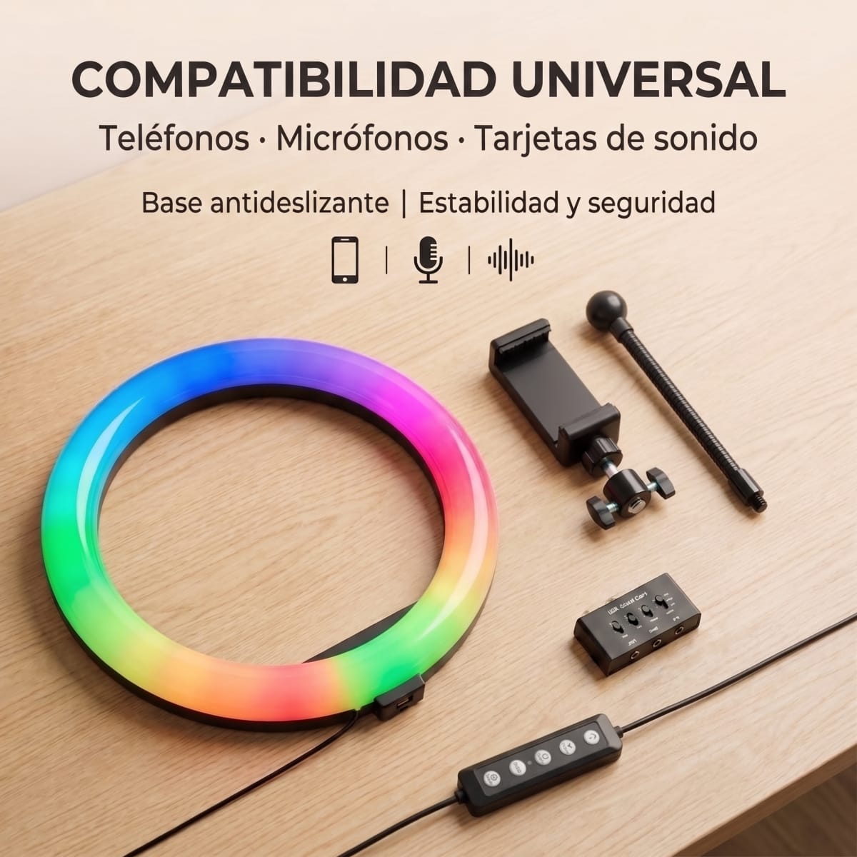 Aro de Luz MJ-36 LED RGB Ajustable 360° para Streaming7