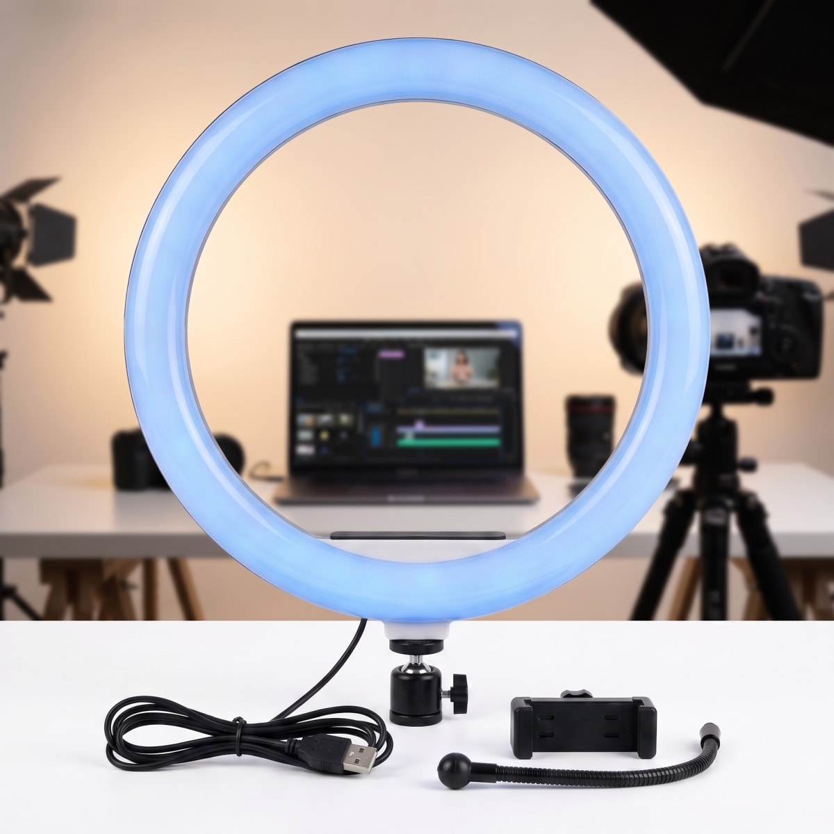 Aro de Luz MJ-36 LED RGB Ajustable 360° para Streaming9