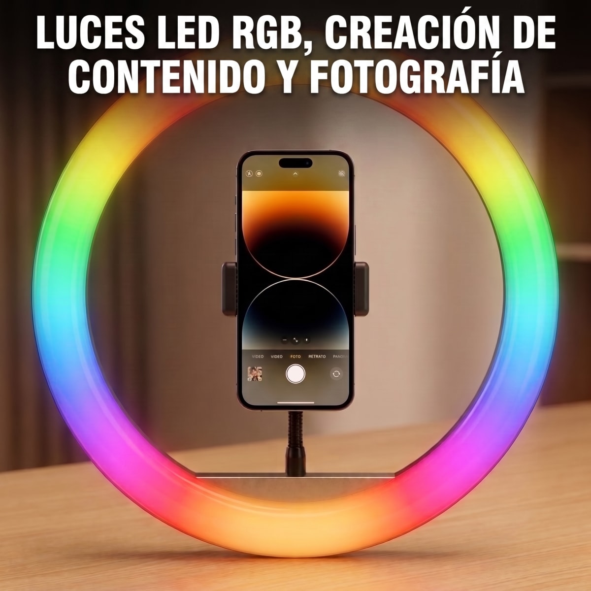 Aro de Luz MJ-30 LED RGB Ajustable 360° para Streaming7