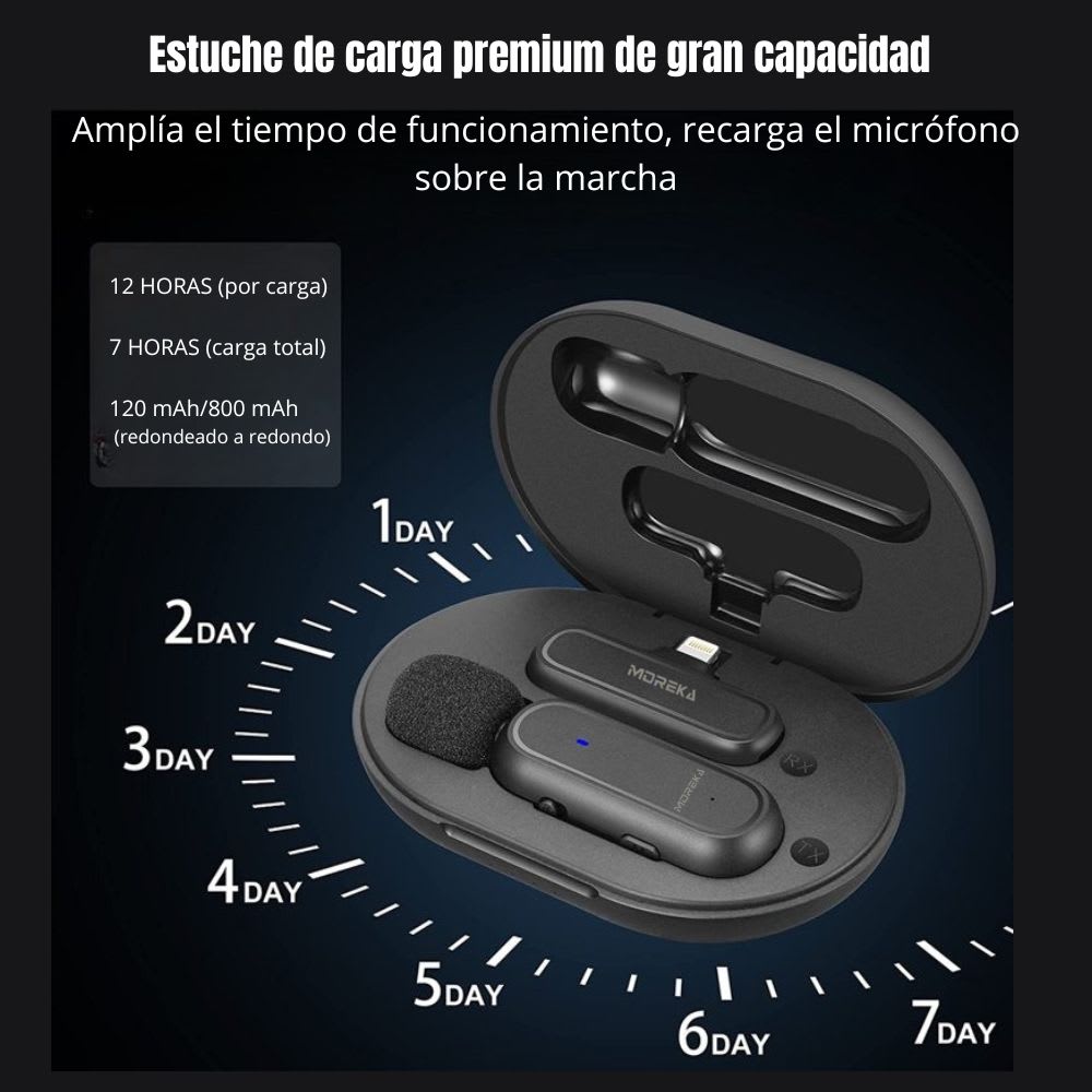Micrófono inalámbrico reducción de ruido con clip incluye estuche de carga Moreka ML-018