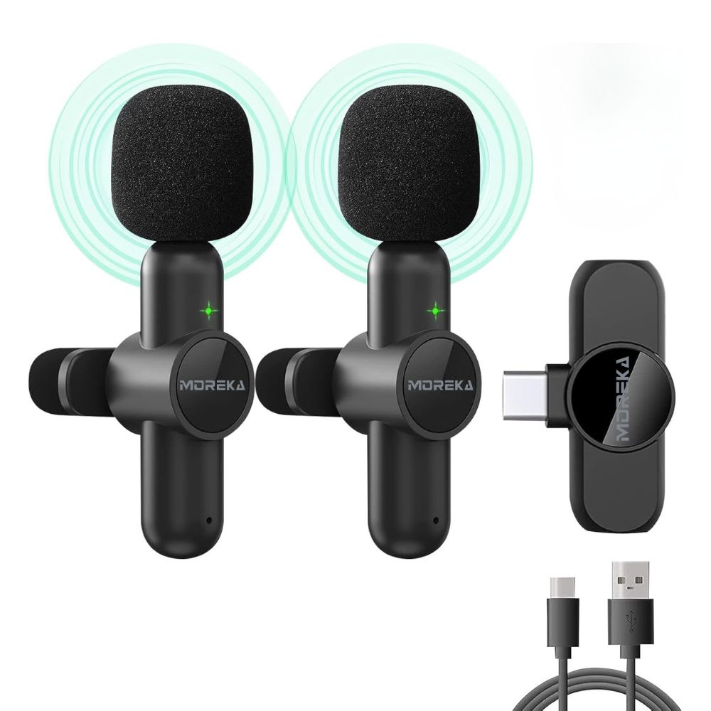 Paquete de 2 micrófonos inalámbricos  reducción de ruido con clip para grabación de vlog Moreka ML-03 0