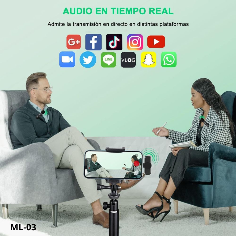 Paquete de 2 micrófonos inalámbricos  reducción de ruido con clip para grabación de vlog Moreka ML-037