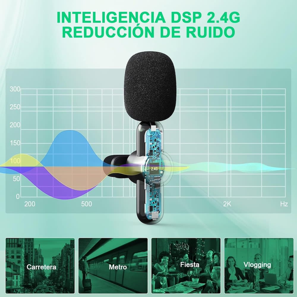 Paquete de 2 micrófonos inalámbricos  reducción de ruido con clip para grabación de vlog Moreka ML-038