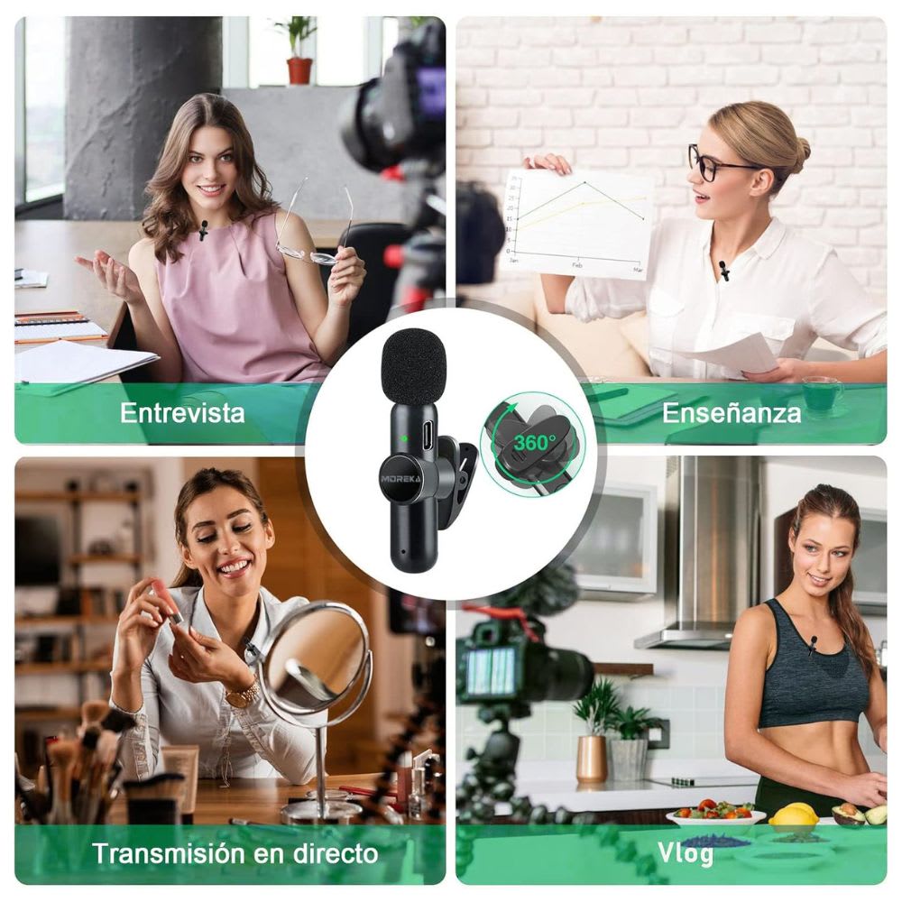 Paquete de 2 micrófonos inalámbricos  reducción de ruido con clip para grabación de vlog Moreka ML-035