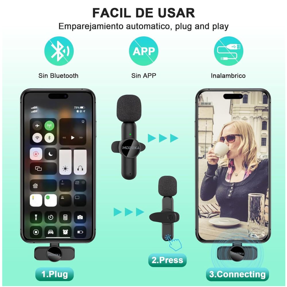 Paquete de 2 micrófonos inalámbricos  reducción de ruido con clip para grabación de vlog Moreka ML-034