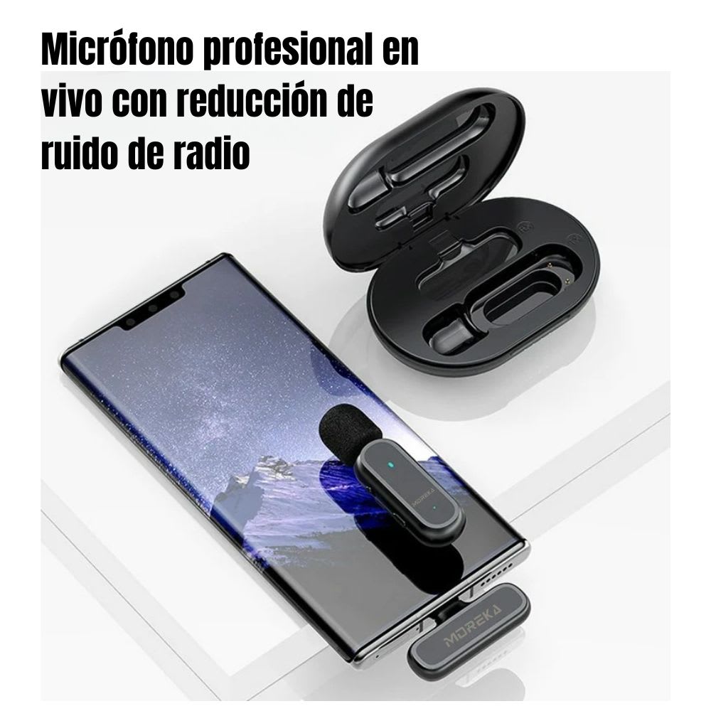 Micrófono inalámbrico reducción de ruido con clip incluye estuche de carga Moreka ML-013