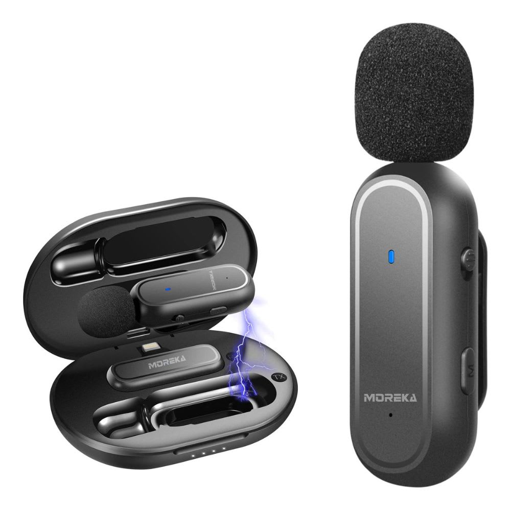 Micrófono inalámbrico reducción de ruido con clip incluye estuche de carga Moreka ML-01 0