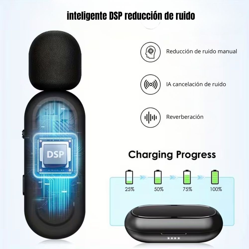 Micrófono inalámbrico reducción de ruido con clip incluye estuche de carga Moreka ML-012
