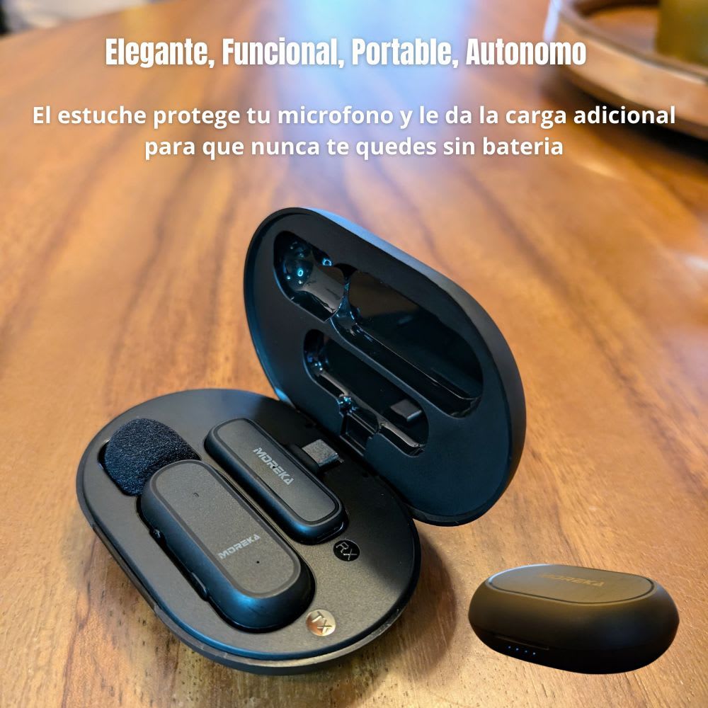 Micrófono inalámbrico reducción de ruido con clip incluye estuche de carga Moreka ML-017