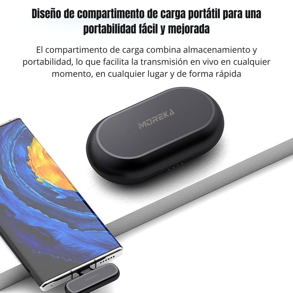 Micrófono inalámbrico reducción de ruido con clip incluye estuche de carga Moreka ML-016