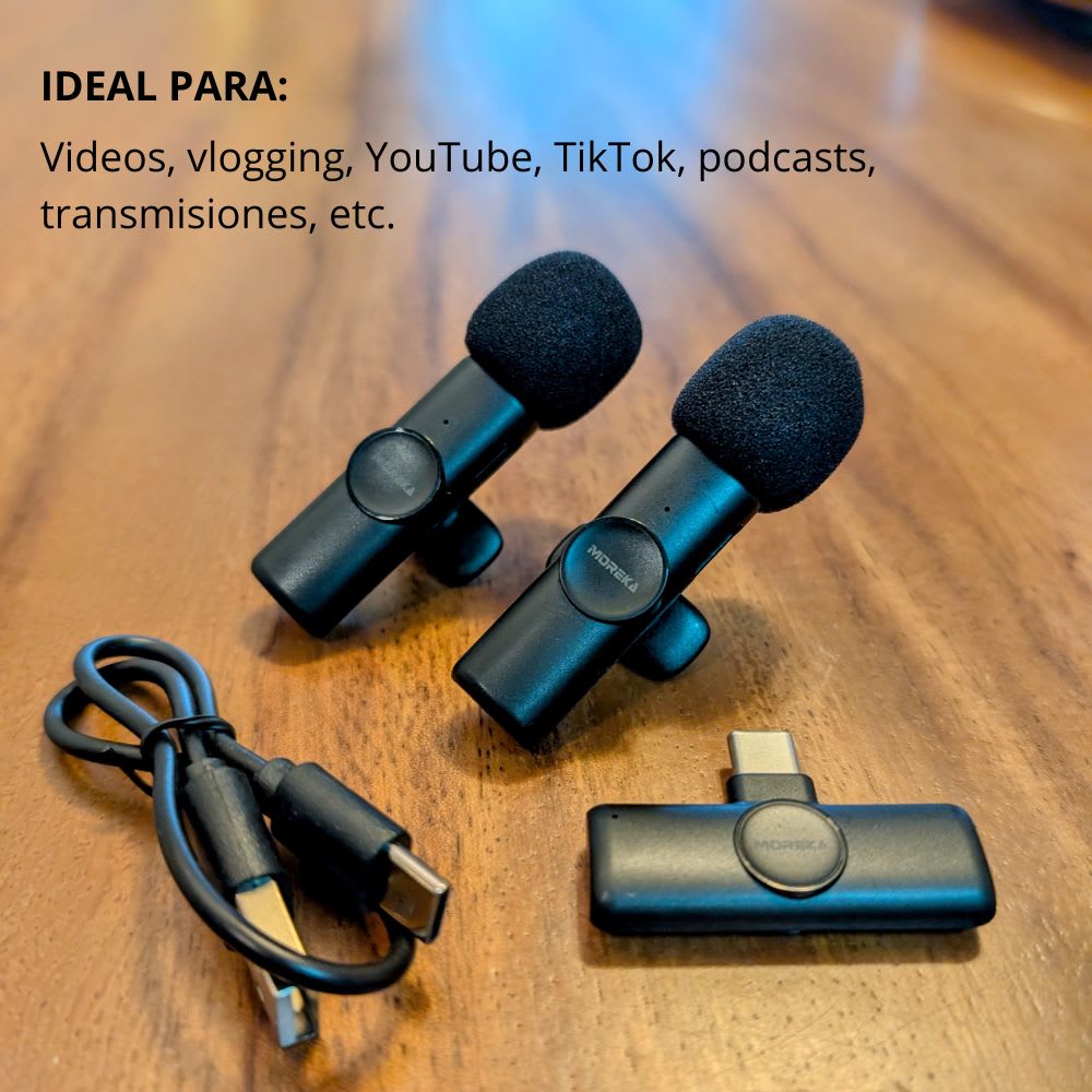 Paquete de 2 micrófonos inalámbricos  reducción de ruido con clip para grabación de vlog Moreka ML-036