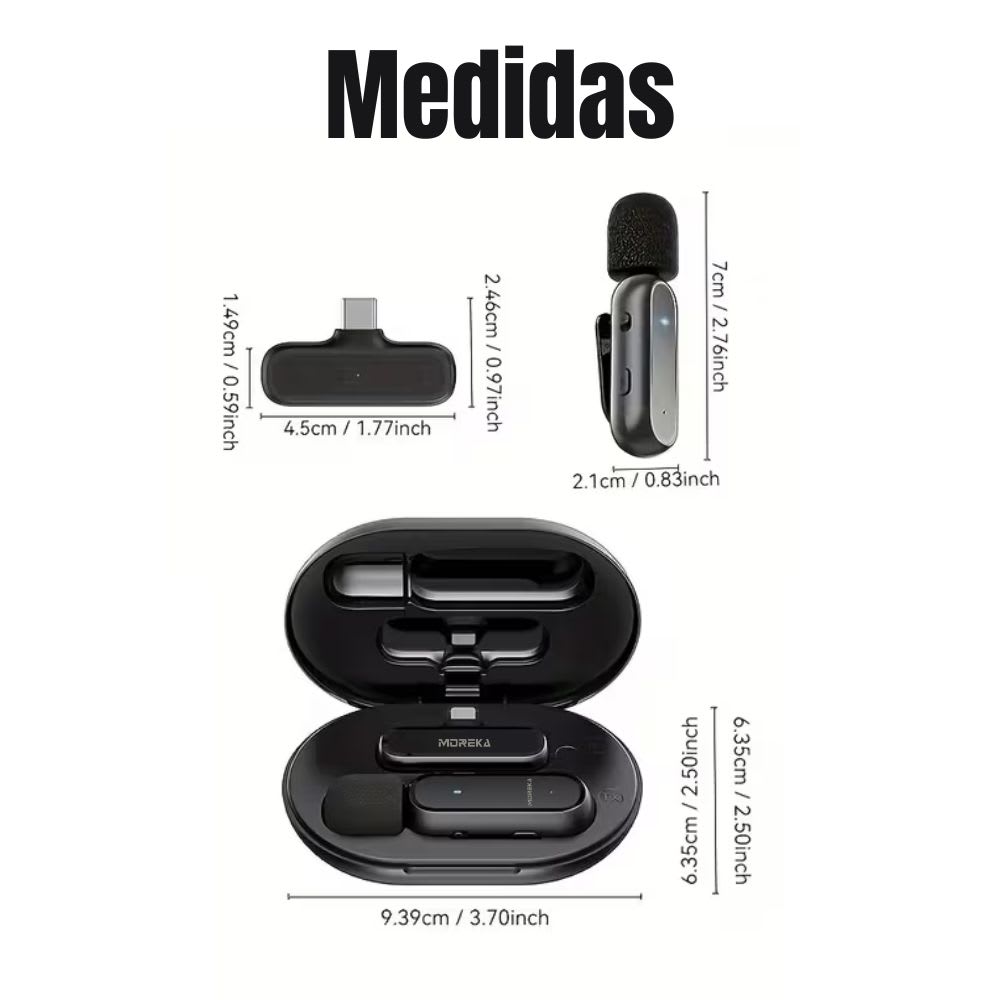 Micrófono inalámbrico reducción de ruido con clip incluye estuche de carga Moreka ML-0110