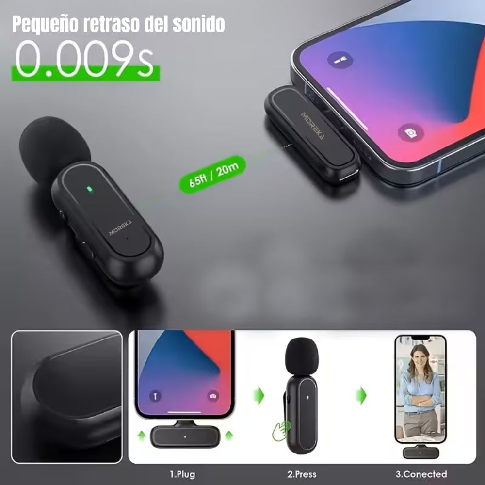 Micrófono inalámbrico reducción de ruido con clip incluye estuche de carga Moreka ML-014