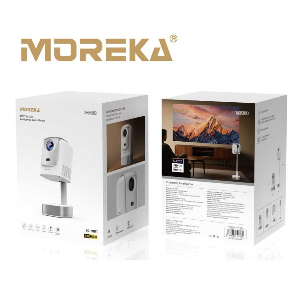 Proyector Android 11 4k Hd Wifi Smart Tv 7600 lumenes HDMI Moreka MOP-08S10