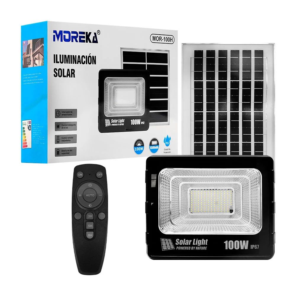 Reflector Solar 100W 6500mAh con Panel solares para intemperie IP67 MOR-100H1