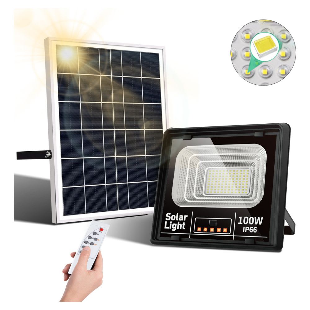 Reflector Solar 100W 6500mAh con Panel solares para intemperie IP67 MOR-100H3