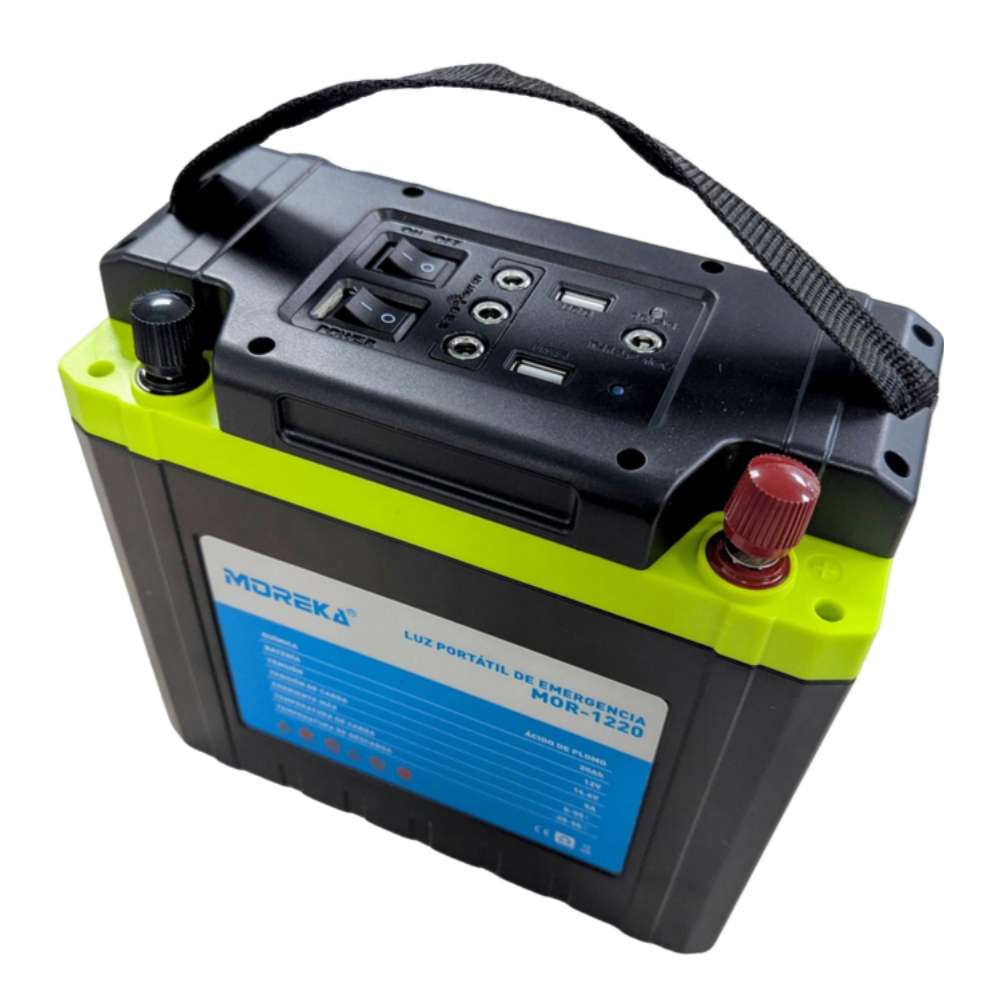 Luz de Emergencia 12 LEDS con batería de 20 Ah de hasta 32 hrs puertos USB MOR-12207
