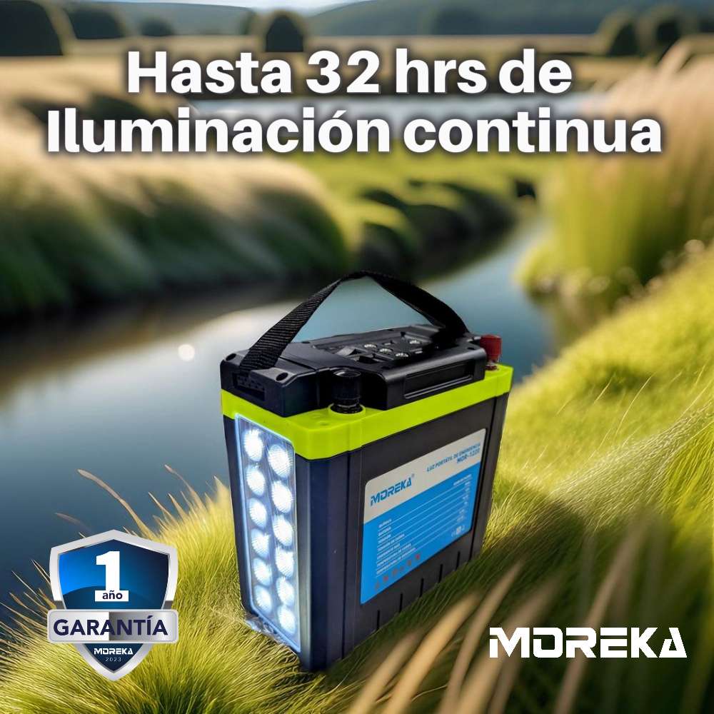 Luz de Emergencia 12 LEDS con batería de 20 Ah de hasta 32 hrs puertos USB MOR-12203