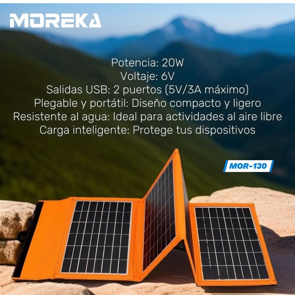 Panel Solar Portátil 20W 6V Moreka MOR-1307