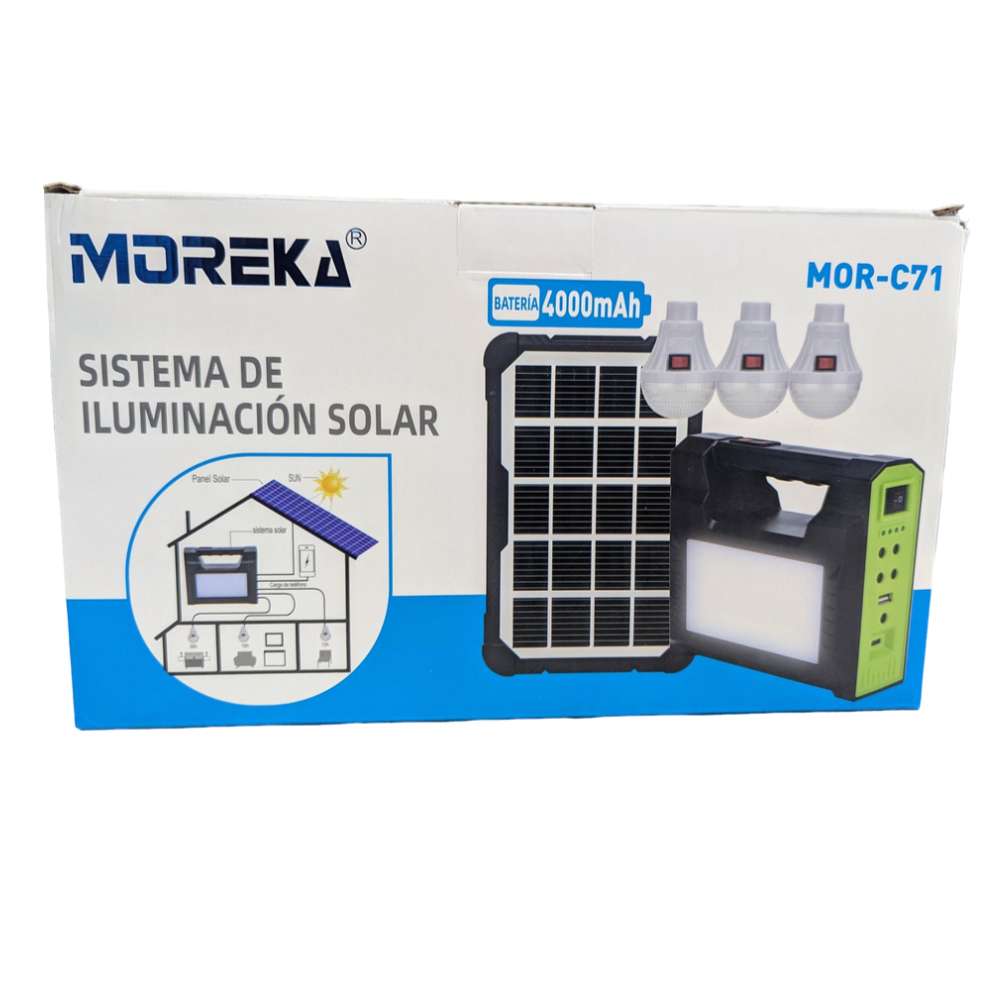 Mini Sistema Solar 3 Focos Linterna Power Bank 4000 mAh MOR-C717